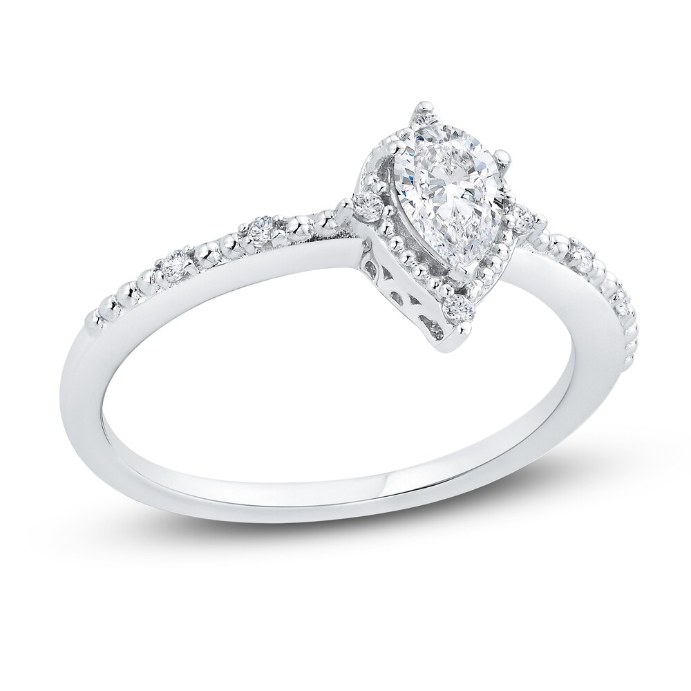 Diamond Engagement Ring 1/2 ct tw Pear-shaped/Round 14K White Gold TdsSYAWt