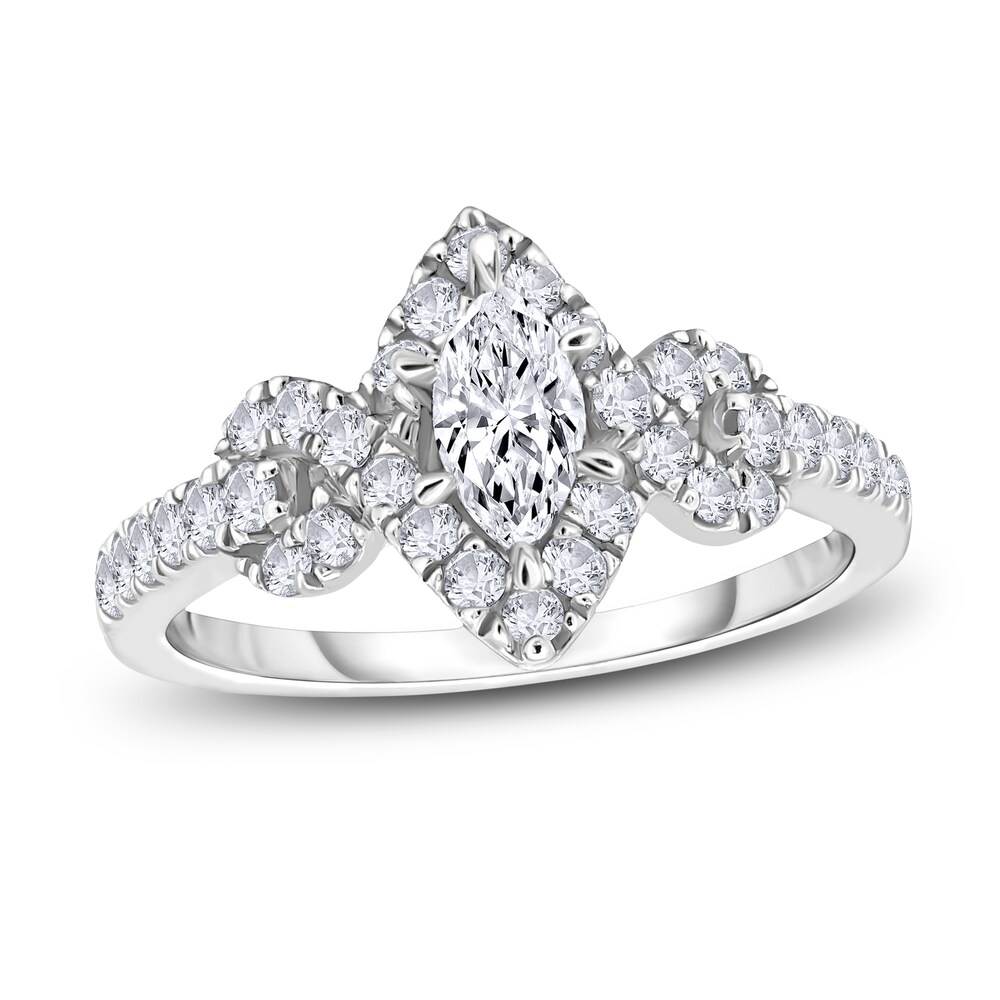 Diamond Engagement Ring 3/4 ct tw Marquise/Round 14K White Gold Tn8xpBcv