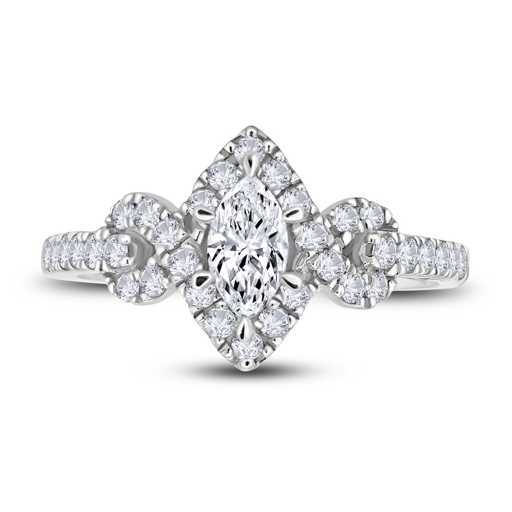 Diamond Engagement Ring 3/4 ct tw Marquise/Round 14K White Gold Tn8xpBcv