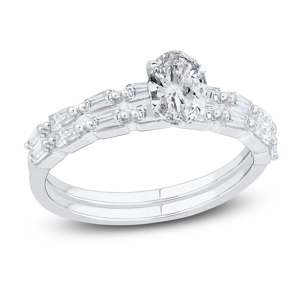 Diamond Engagement Ring 7/8 ct tw Oval/Baguette 14K White Gold TvzdHkWx