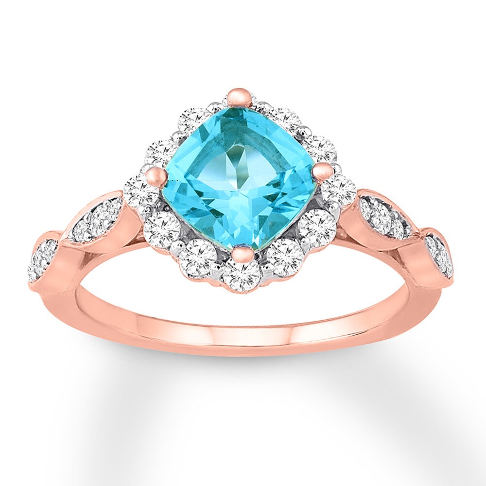 Blue Topaz Engagement Ring 1/2 ct tw Diamonds 14K Rose Gold URvekpHu