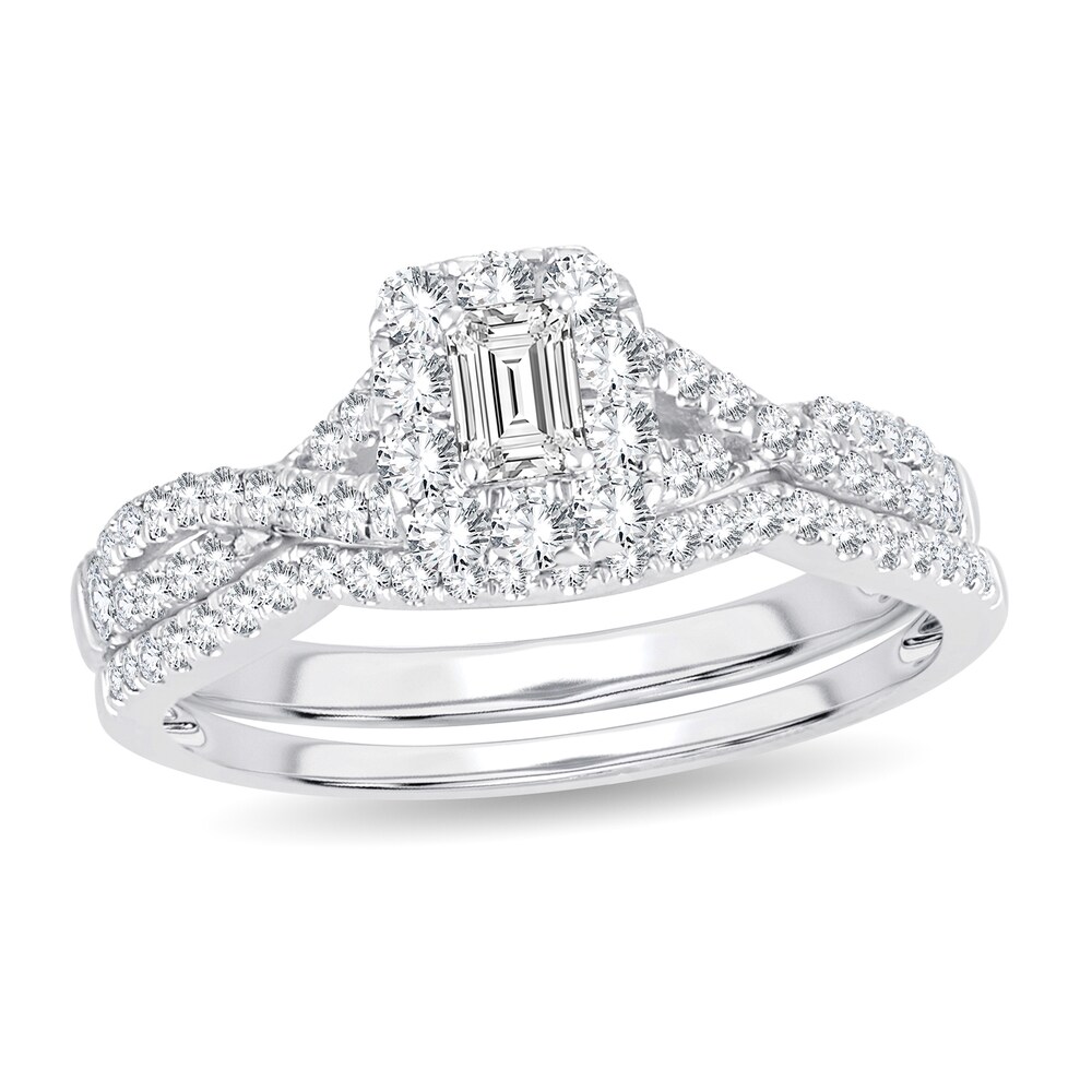 Diamond Bridal Set 3/4 ct tw Emerald-cut 14K White Gold UdFE0enz