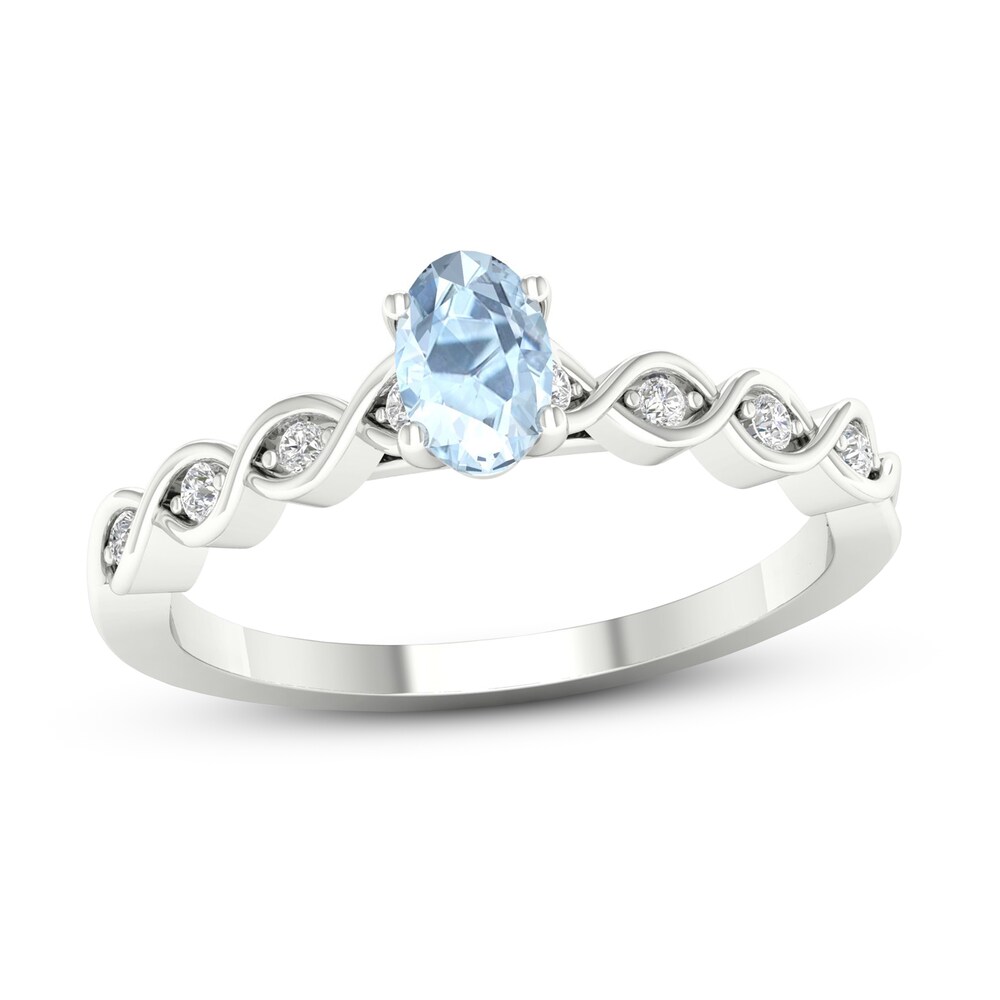 Natural Aquamarine Engagement Ring 1/15 ct tw Diamonds 14K White Gold Uig3FlsX