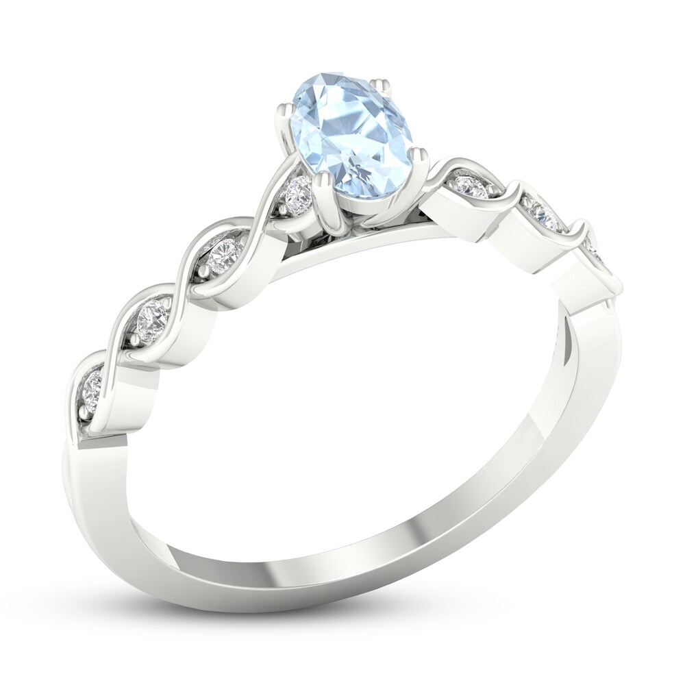 Natural Aquamarine Engagement Ring 1/15 ct tw Diamonds 14K White Gold Uig3FlsX