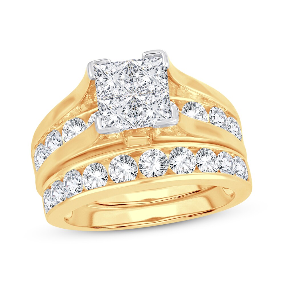 Diamond Bridal Set 2-7/8 ct tw Round/Princess 14K Yellow Gold Uj4AGhVH