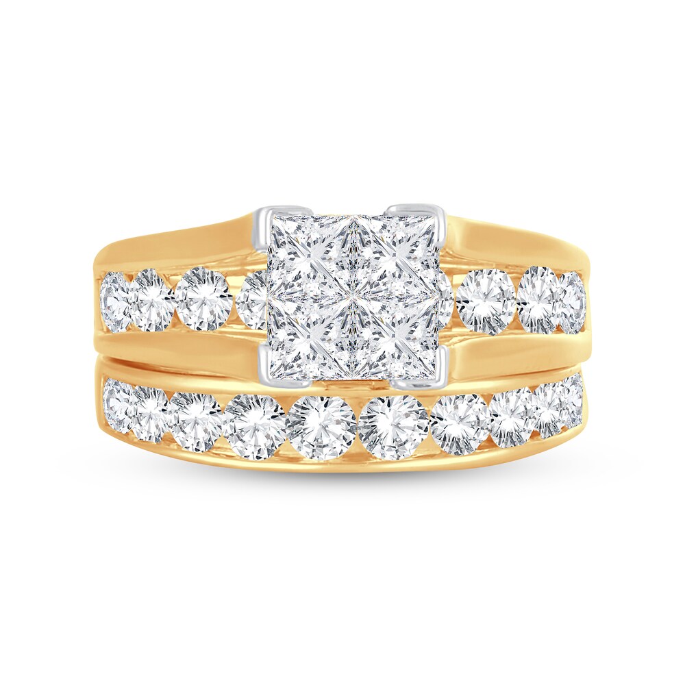 Diamond Bridal Set 2-7/8 ct tw Round/Princess 14K Yellow Gold Uj4AGhVH