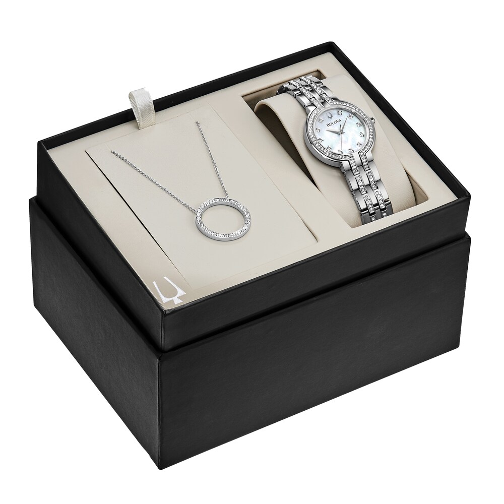 Bulova Crystal Watch Boxed Set with Circle Necklace 96X148 UjPi8r5E