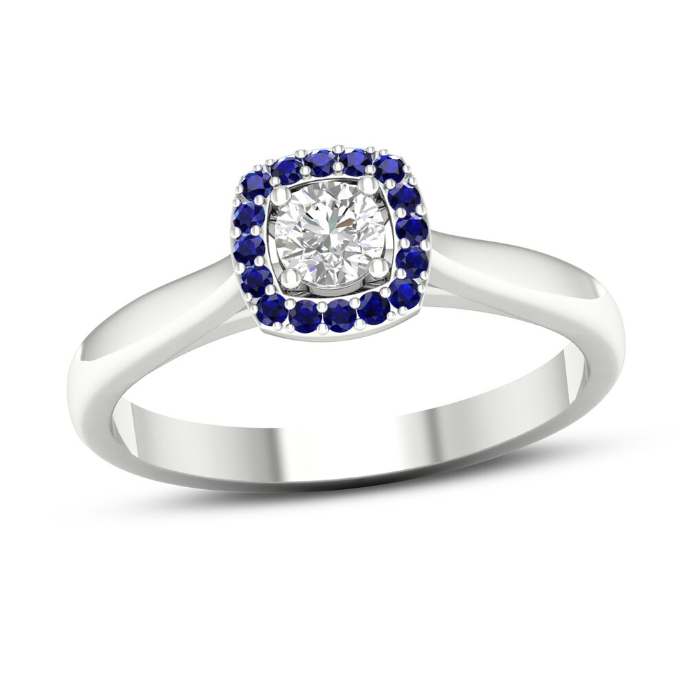 Diamond & Natural Blue Sapphire Engagement Ring 1/4 ct tw Round 14K White Gold UjmfUDT0 [UjmfUDT0]