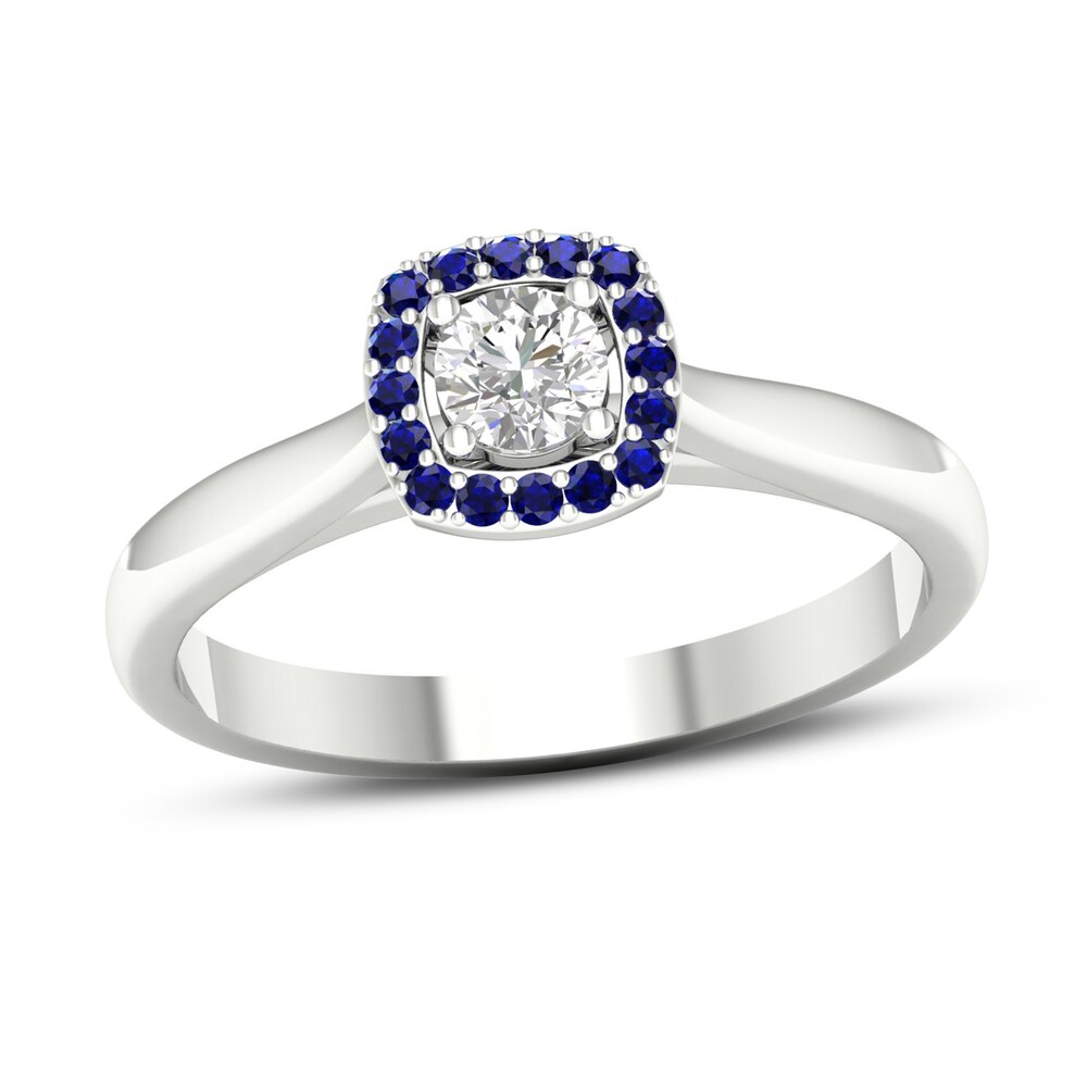 Diamond & Natural Blue Sapphire Engagement Ring 1/4 ct tw Round 14K White Gold UjmfUDT0