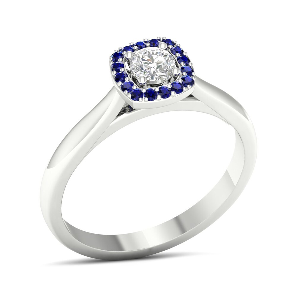 Diamond & Natural Blue Sapphire Engagement Ring 1/4 ct tw Round 14K White Gold UjmfUDT0