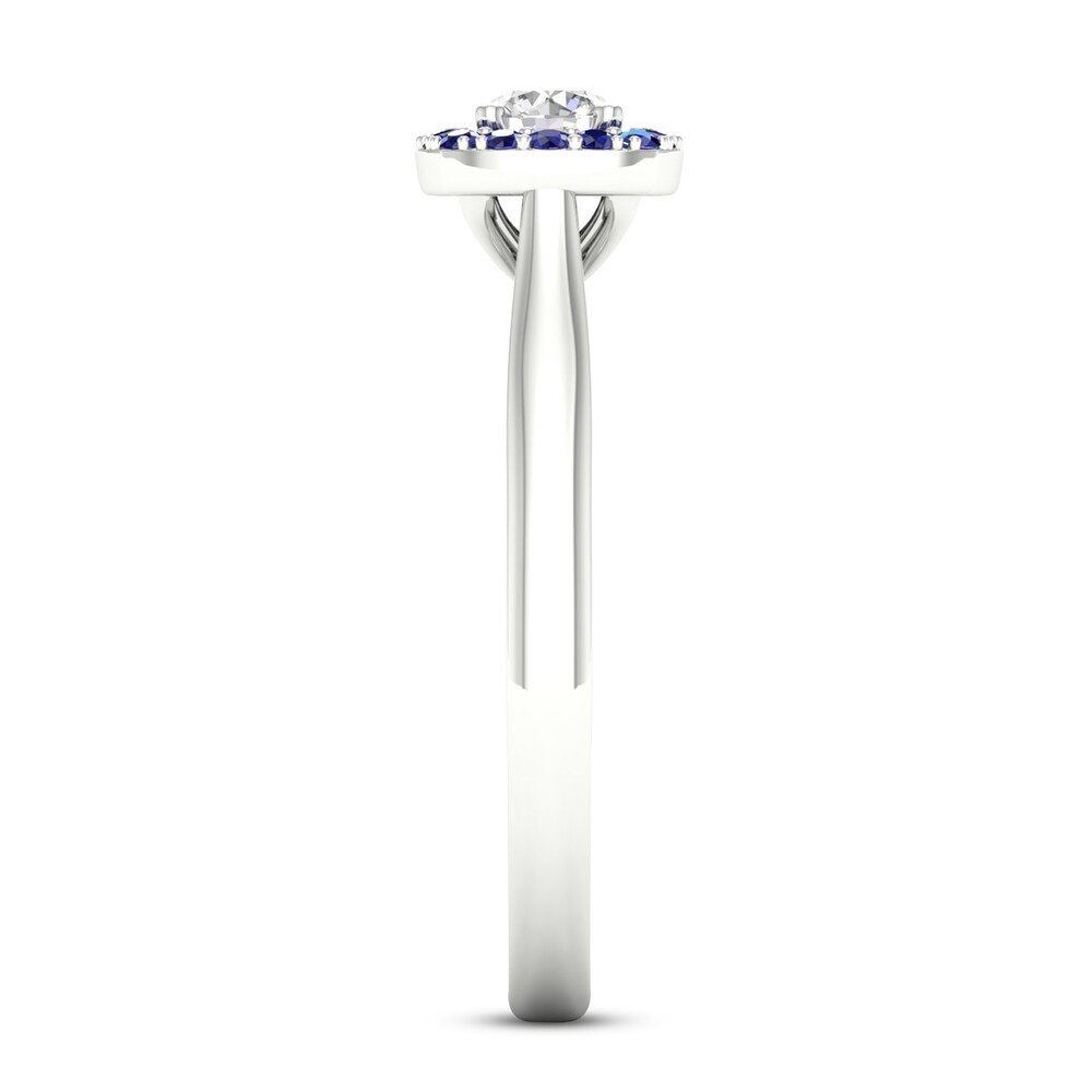Diamond & Natural Blue Sapphire Engagement Ring 1/4 ct tw Round 14K White Gold UjmfUDT0