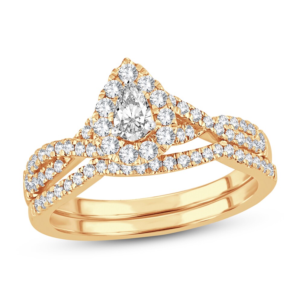 Diamond Bridal Set 3/4 ct tw Pear-shaped/Round-cut 14K Yellow Gold UljgkWuX