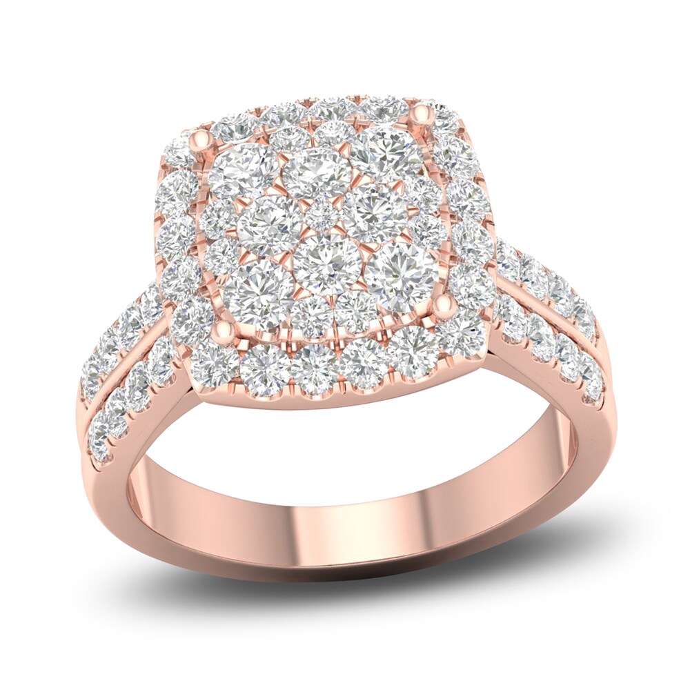 Diamond Cushion Engagement Ring 1-1/2 ct tw Round 14K Rose Gold V5LsxWkI