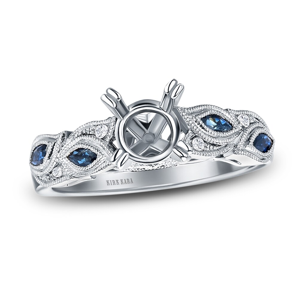 Kirk Kara Natural Blue Sapphire Ring Setting Diamond Accents 18K White Gold VHyTIQiA