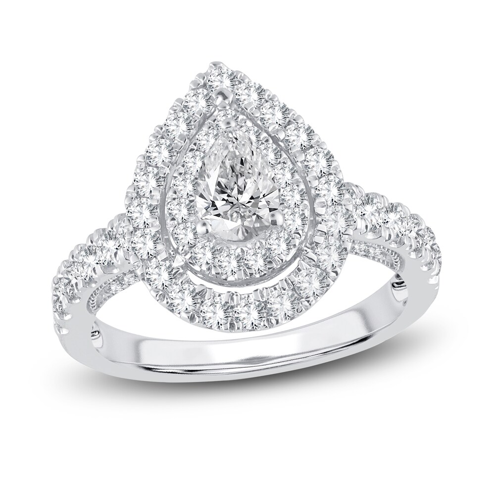 Diamond Double Halo Engagement Ring 1-1/2 ct tw Pear/Round 14K White Gold VP5Qx1Wg