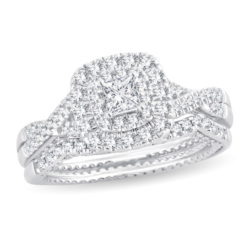Diamond Bridal Set 1 ct tw Princess/Round-cut 14K White Gold VWxqfgmu