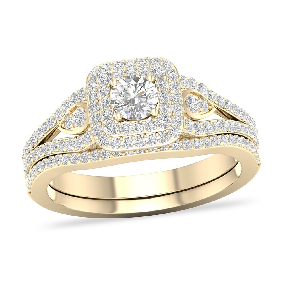 Diamond Bridal Set 5/8 ct tw Round 14K Yellow Gold VcLC4ZS9