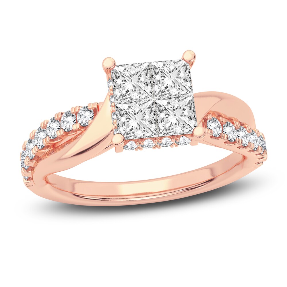 Diamond Engagement Ring 1-1/4 ct tw Princess/Round 14K Rose Gold VjVjlVfZ