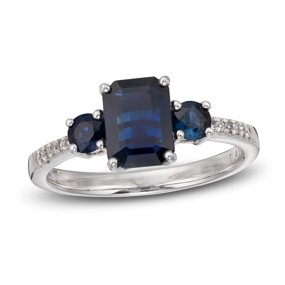 LALI Jewels Natural Blue Sapphire 3-Stone Engagement Ring 1/20 ct tw Diamonds 14K White Gold VjXzYB7m