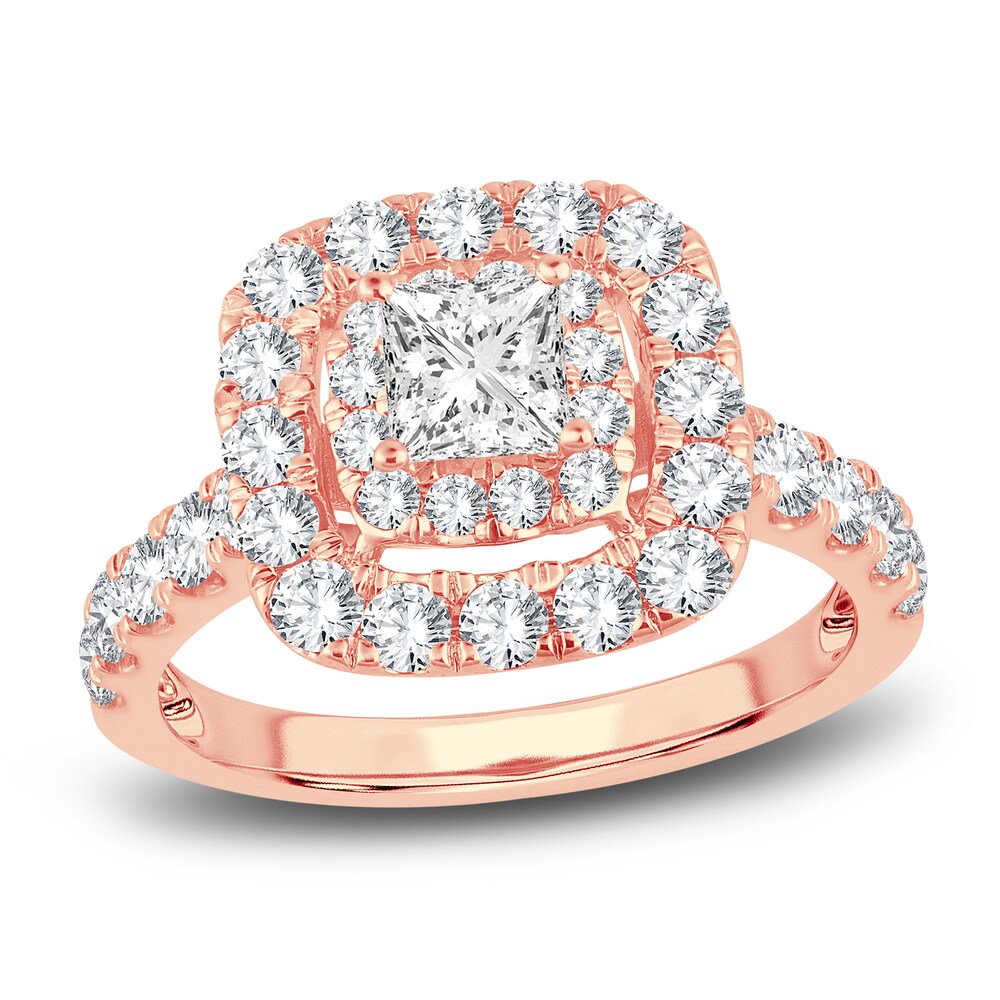 Diamond Engagement Ring 2 ct tw Round/Princess 14K Rose Gold VpiU6swD