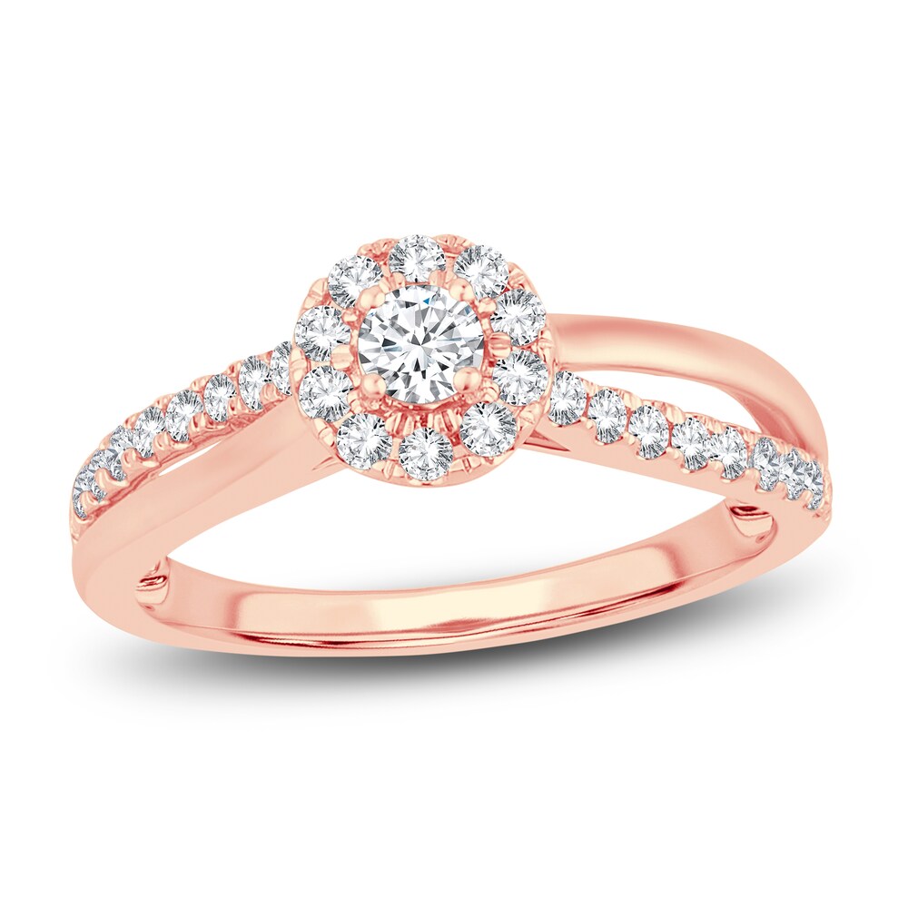 Diamond Halo Ring 1/2 ct tw Round 14K Rose Gold W7UYnfNI