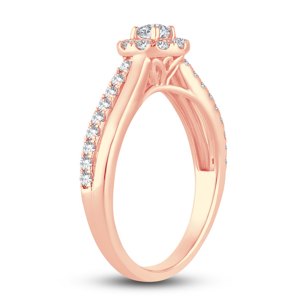 Diamond Halo Ring 1/2 ct tw Round 14K Rose Gold W7UYnfNI