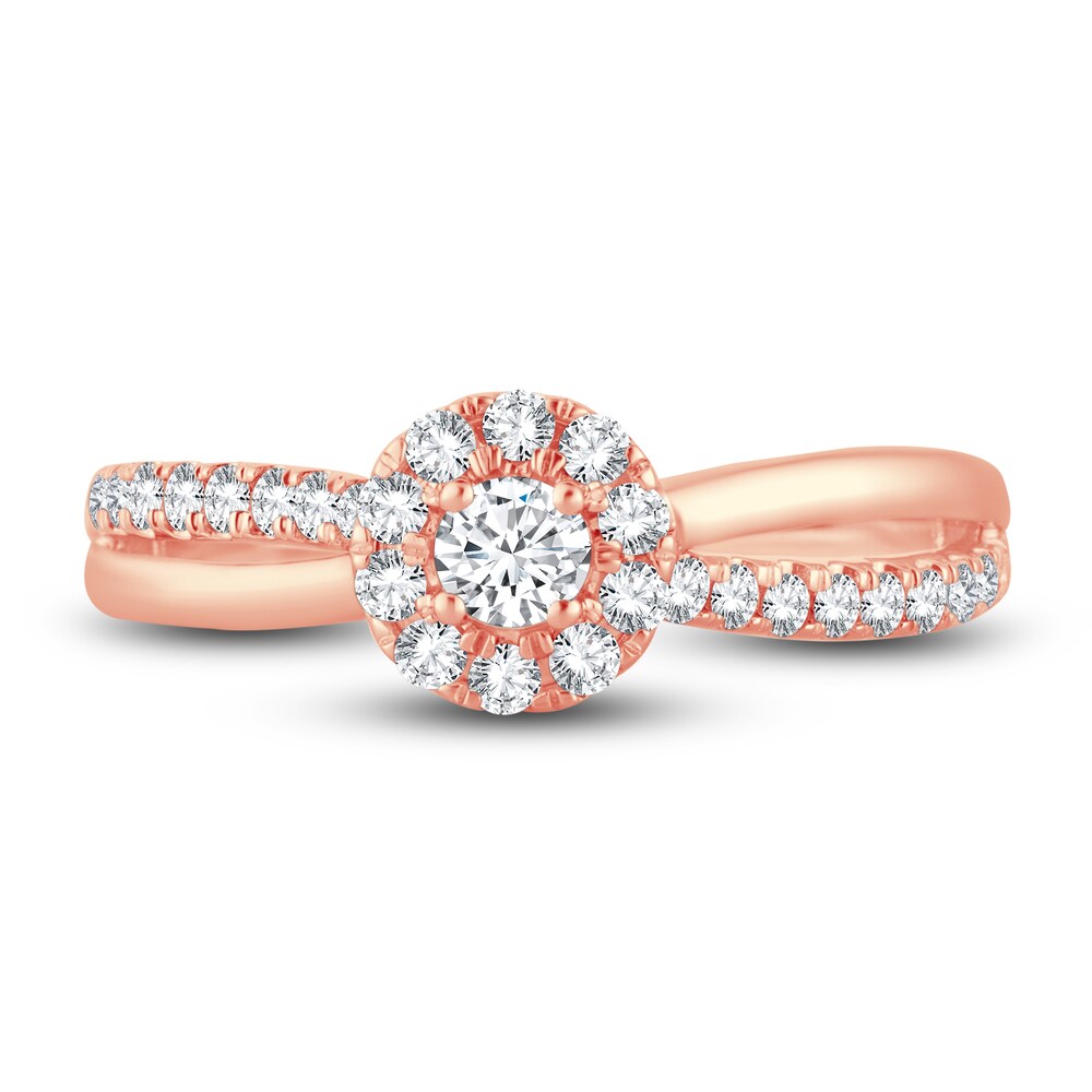 Diamond Halo Ring 1/2 ct tw Round 14K Rose Gold W7UYnfNI