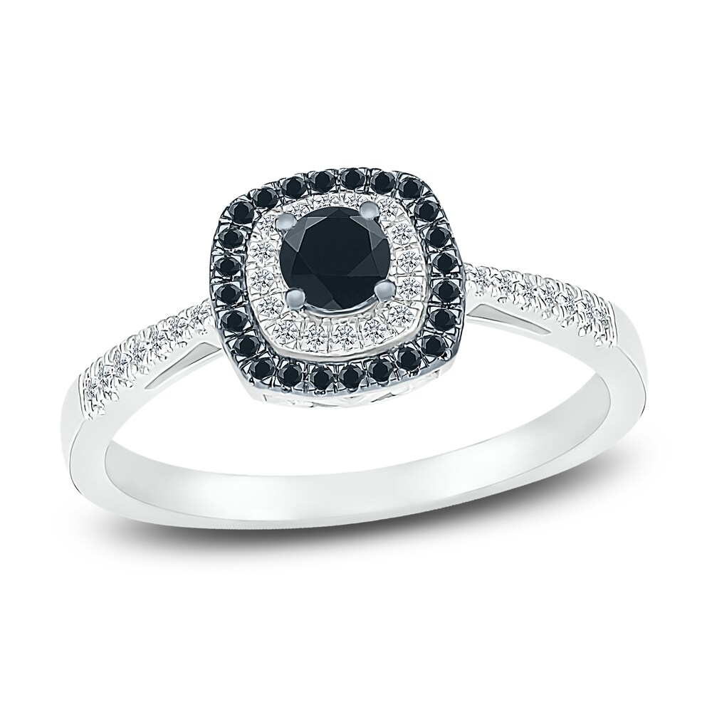 Black Diamond Engagement Ring 1/3 ct tw Round 10K White Gold WHGchxkJ