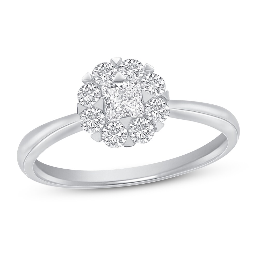 Diamond Engagement Ring 5/8 ct tw Princess/Round 14K White Gold WM11paLo