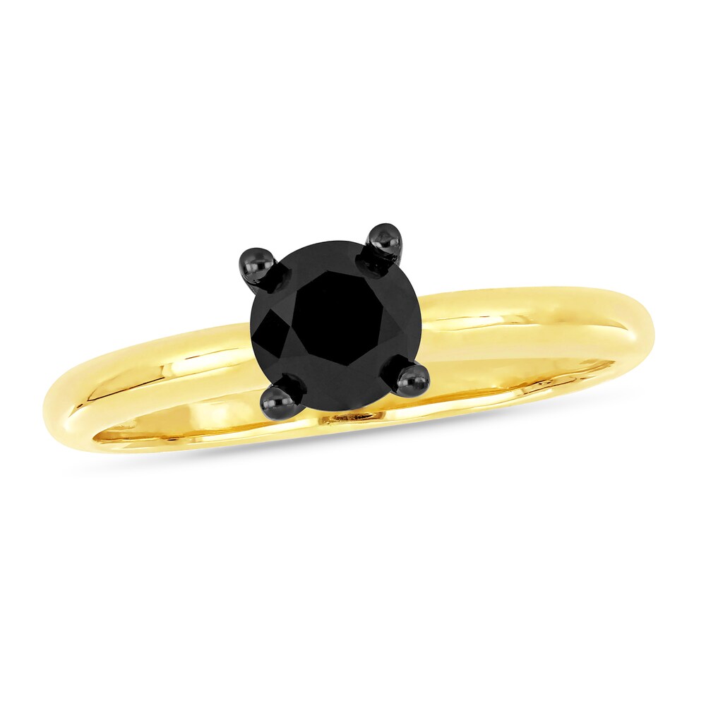 Black Diamond Solitaire Engagement Ring 1 ct tw Round-cut 14K Yellow Gold X4kcqls0