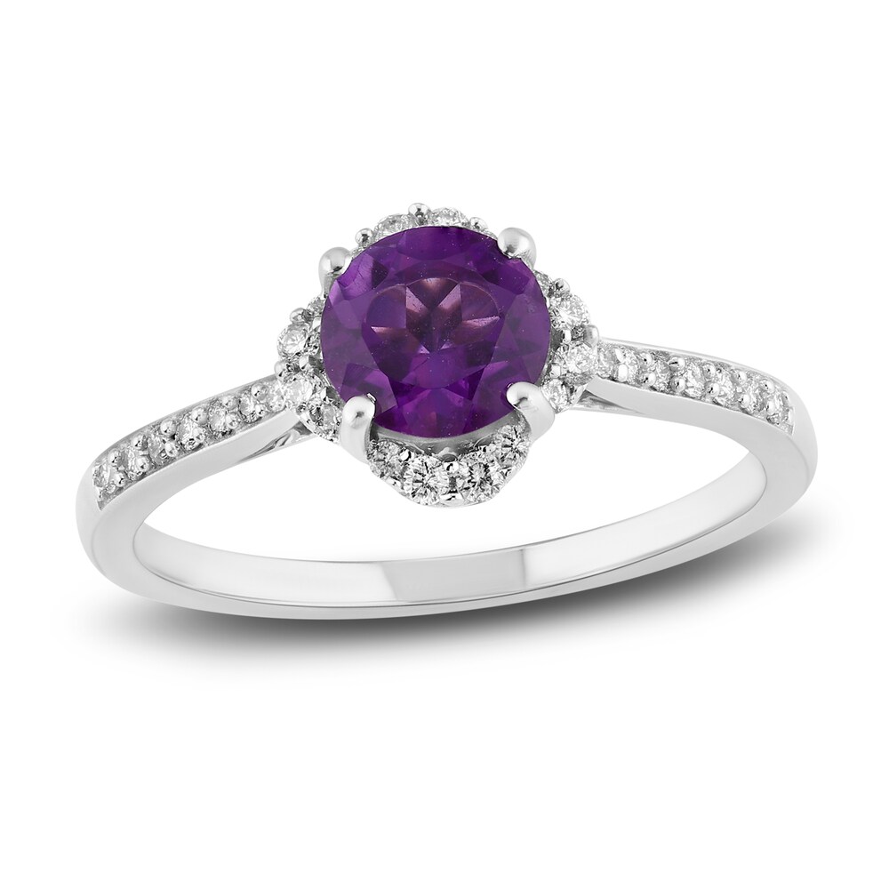 Natural Amethyst Engagement Ring 1/6 ct tw Diamonds 14K White Gold X67EIMyp