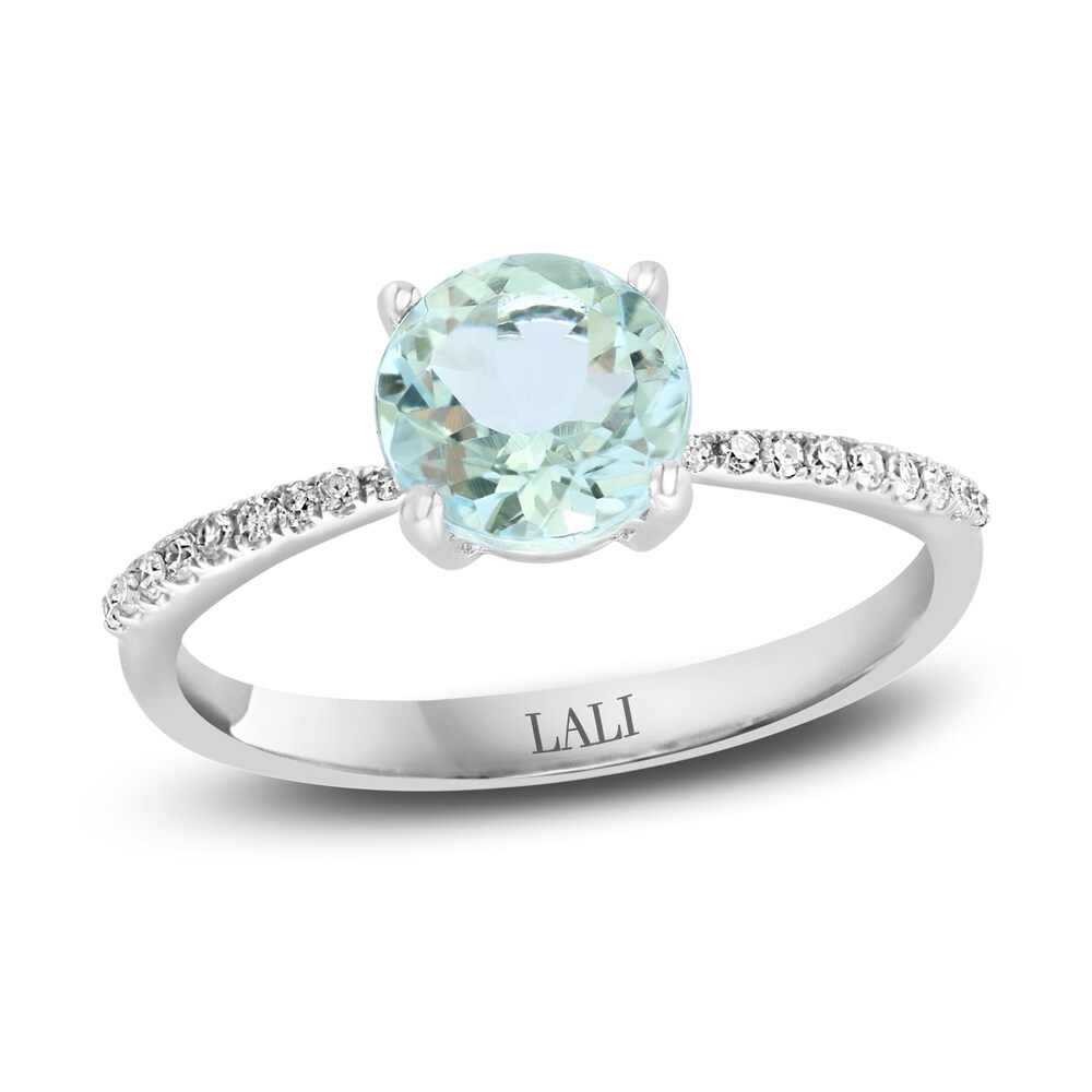 LALI Jewels Natural Aquamarine Engagement Ring 1/15 ct tw Diamonds 14K White Gold XBNoD1A7