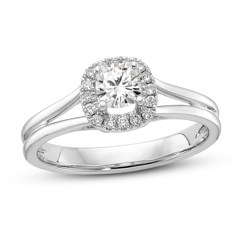 Diamond Halo Engagement Ring 1/2 ct tw Cushion/Round 14K White Gold XLgw0zcG