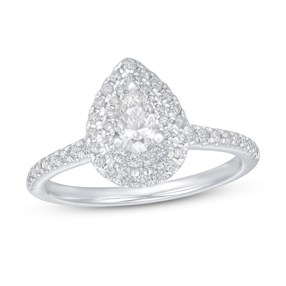 Diamond Engagement Ring 5/8 ct tw Pear-shaped/Round 14K White Gold XO0KUp6q