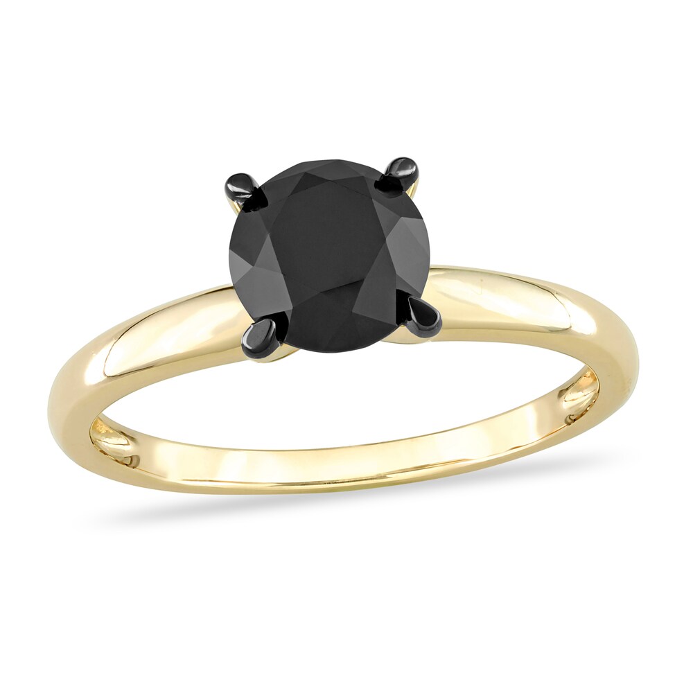 Black Diamond Solitaire Engagement Ring 1-1/2 ct tw Round-cut 14K Yellow Gold XWVvZC8E