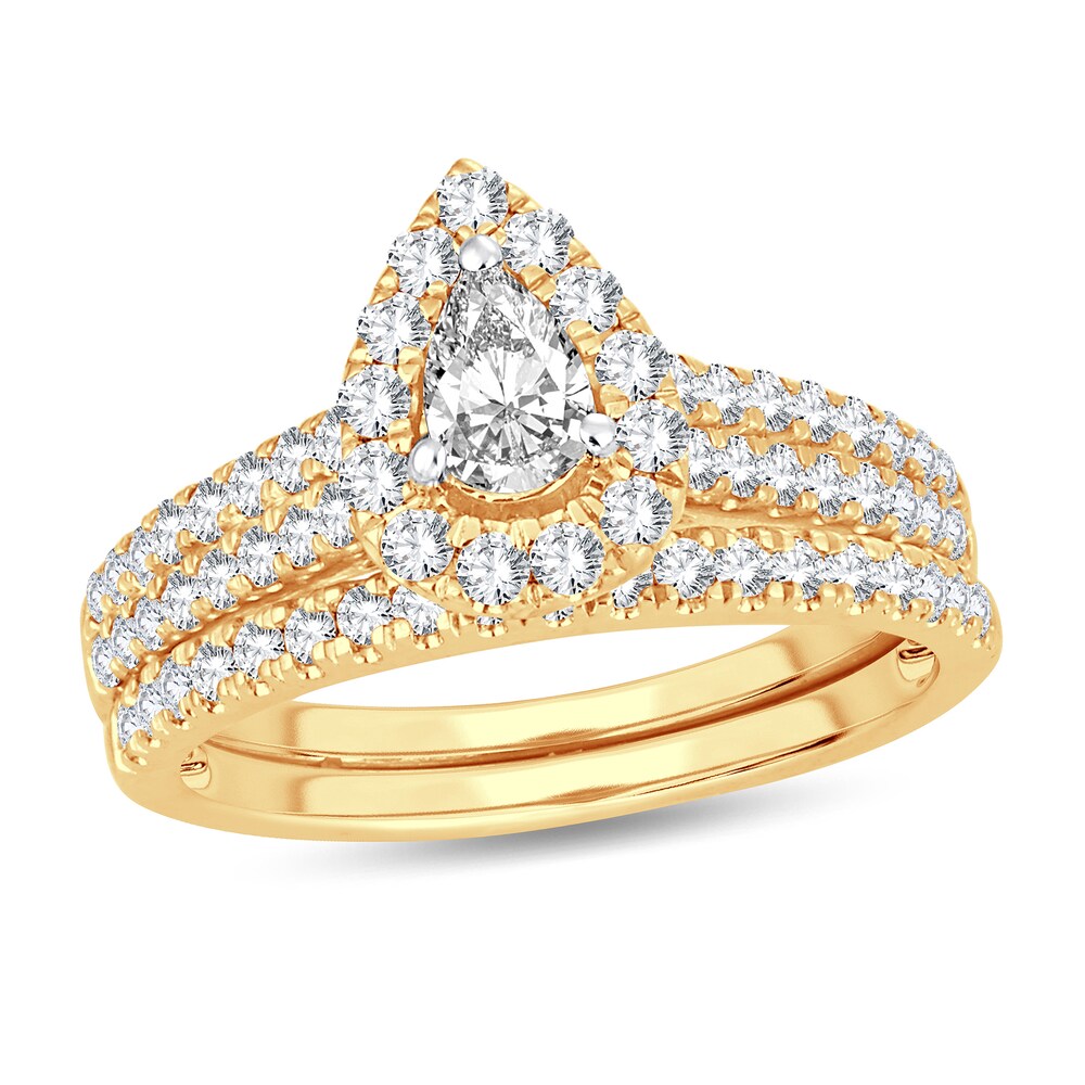 Diamond Bridal Set 1 ct tw Pear-shaped 14K Yellow Gold XZxg9dfB