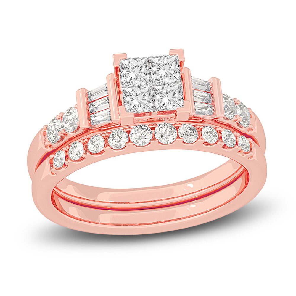 Diamond Bridal Set 1 ct tw Princess/Baguette/ Round 14K Rose Gold XkQDMICe