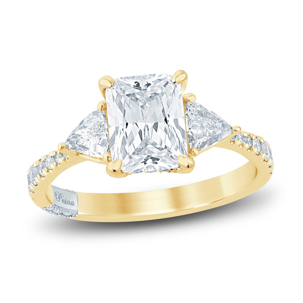Pnina Tornai Diamond Engagement Ring 2-7/8 ct tw Radiant/Trillion/ Round 14K Yellow Gold Xmro578Z