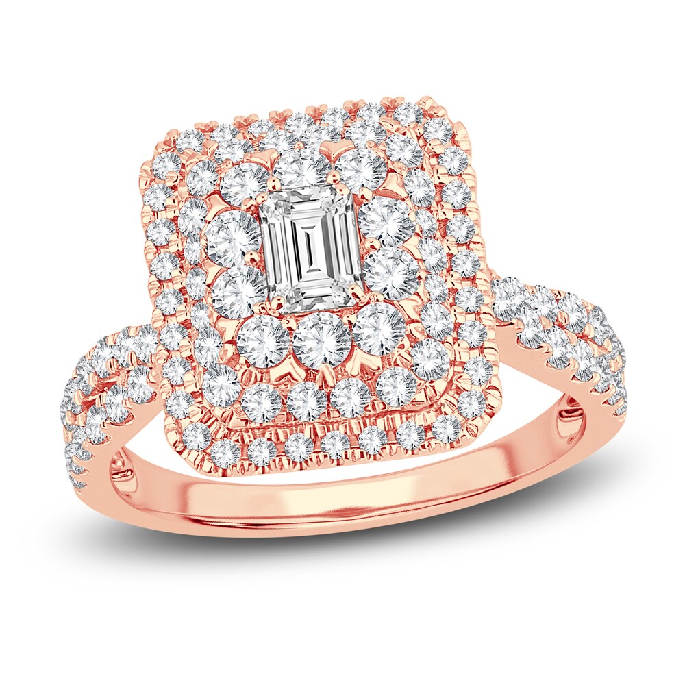Diamond Triple Halo Engagement Ring 1-1/2 ct tw Emerald/Round 14K Rose Gold XrO51qAi