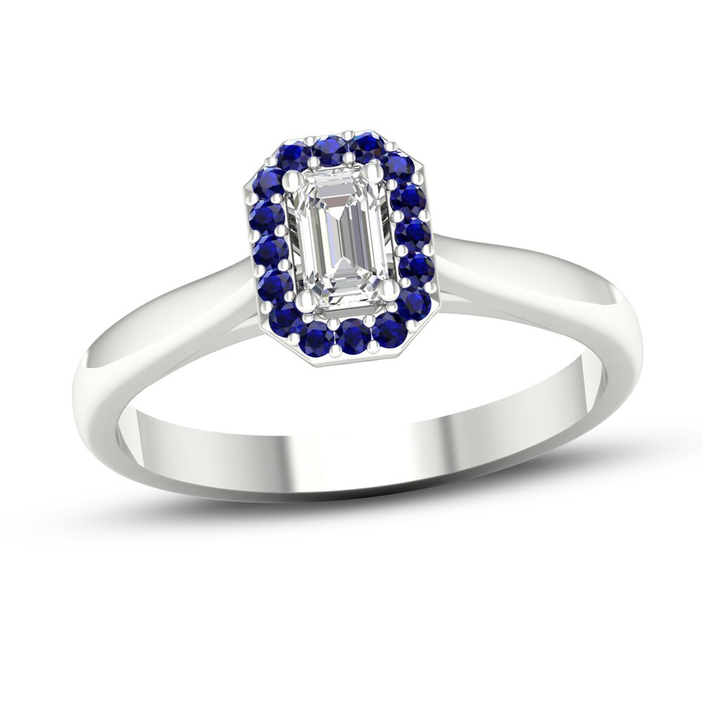 Diamond & Natural Blue Sapphire Engagement Ring 1/4 ct tw Emerald-cut 14K White Gold Y3ZwAWTI