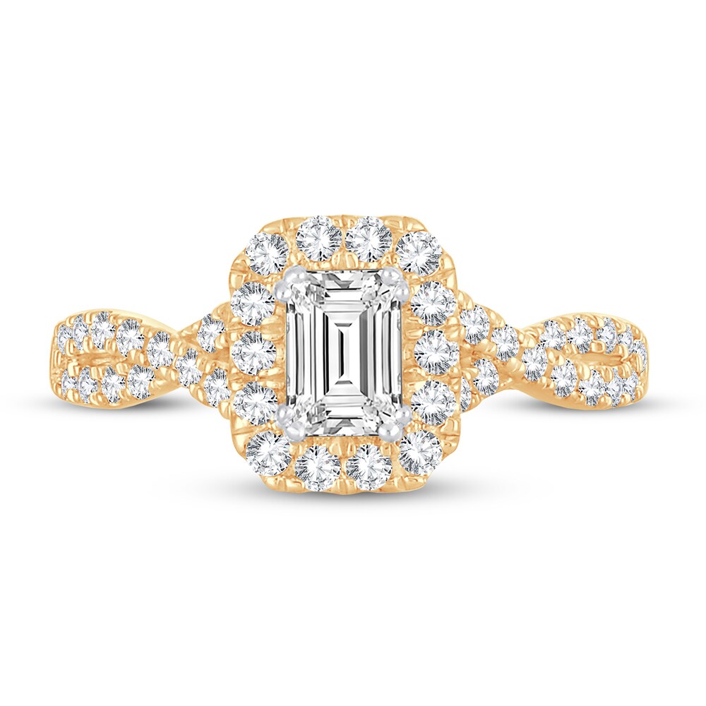 Diamond Engagement Ring 1 ct tw Round/Emerald 14K Yellow Gold YDZjGqh1