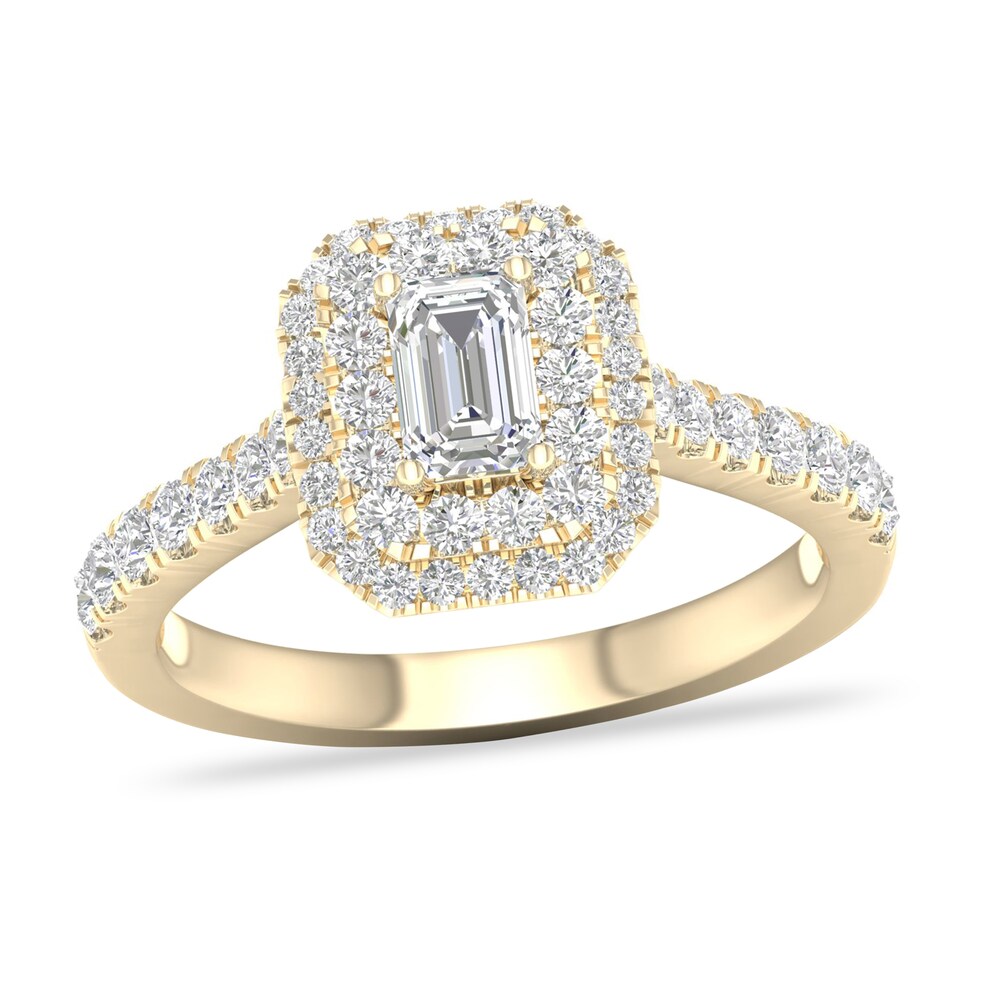 Diamond Ring 1 ct tw Emerald/Round-cut 14K Yellow Gold YODEgspg