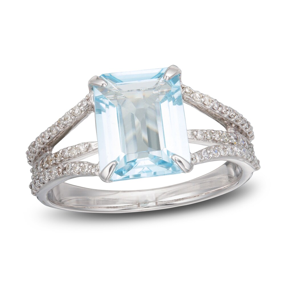 LALI Jewels Natural Aquamarine Engagement Ring 1/4 ct tw Diamonds 14K White Gold YTOqjznf