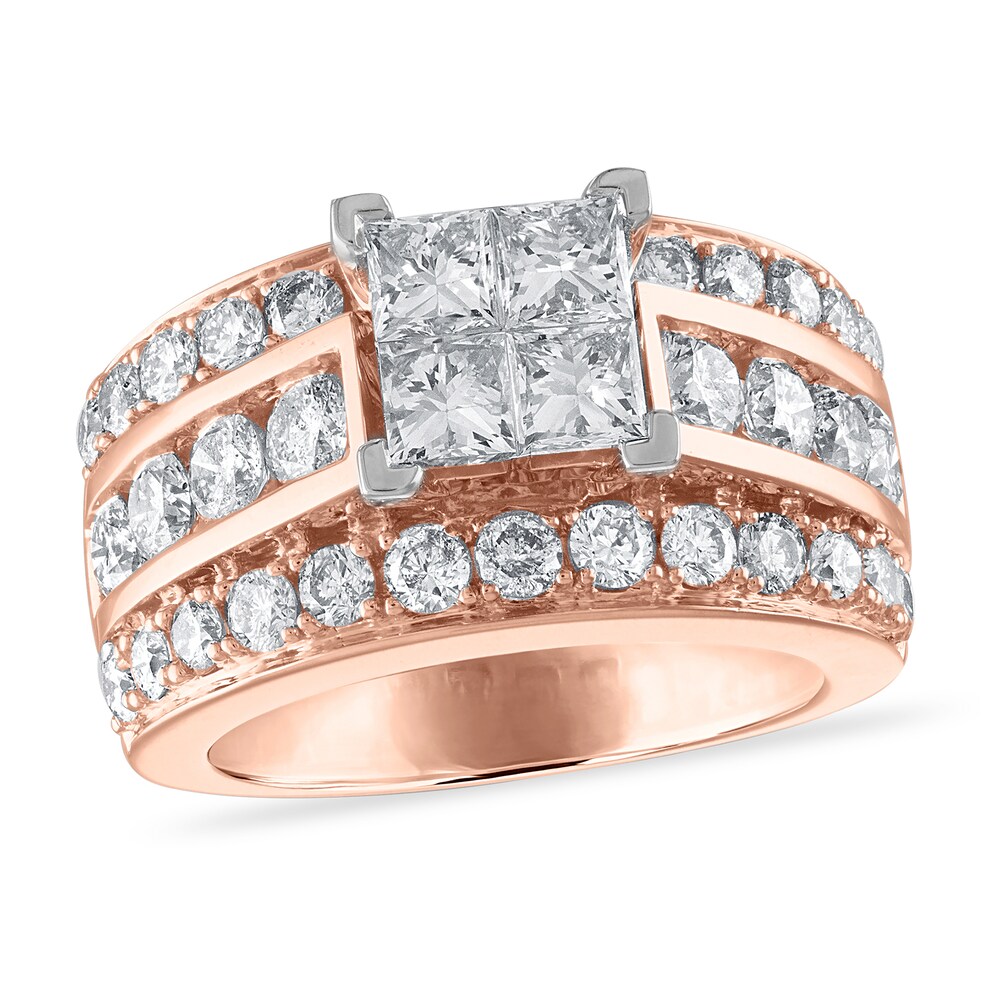 Diamond Engagement Ring 3-1/2 ct tw Princess/Round 14K Rose Gold YwPhIXXQ