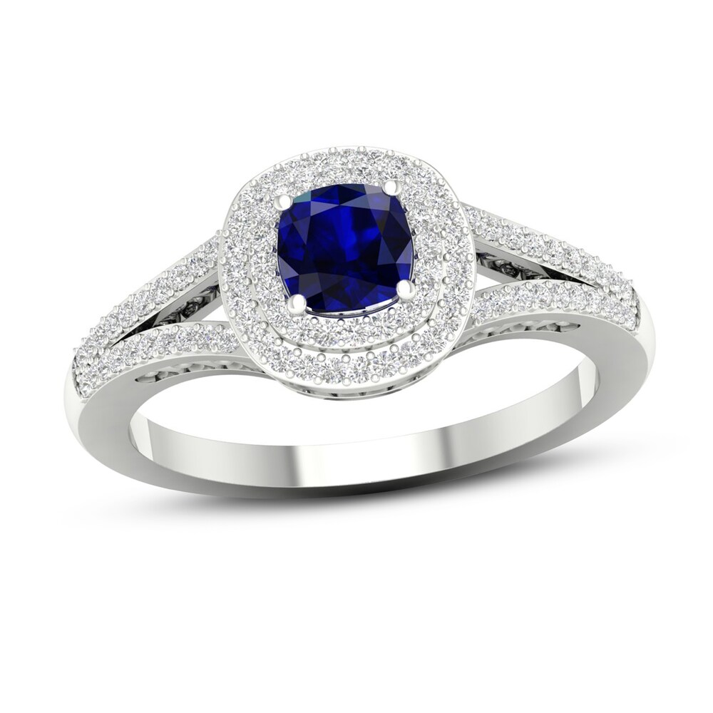 Diamond & Natural Blue Sapphire Engagement Ring 1/4 ct tw Cushion 14K White Gold Z35xX6nQ