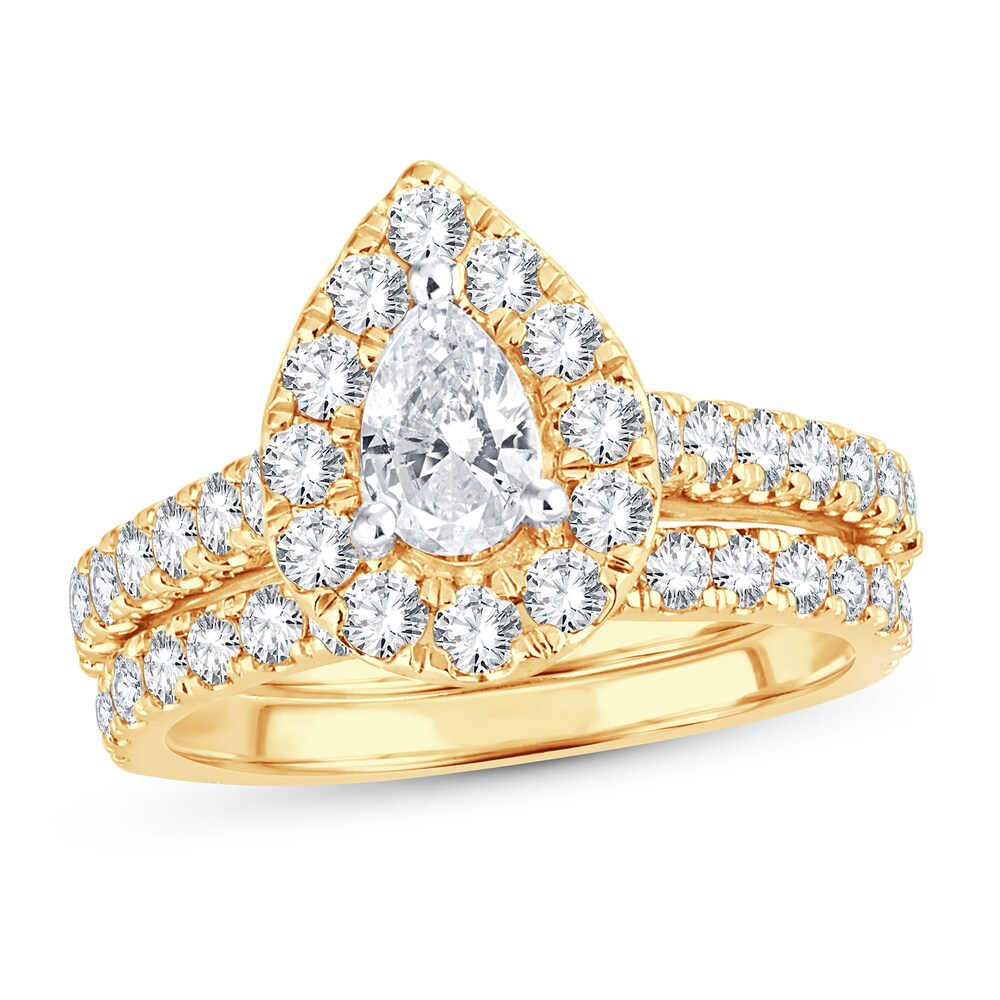 Diamond Bridal Set 2 ct tw Pear-shaped/Round-cut 14K Yellow Gold Z5cgPH2k
