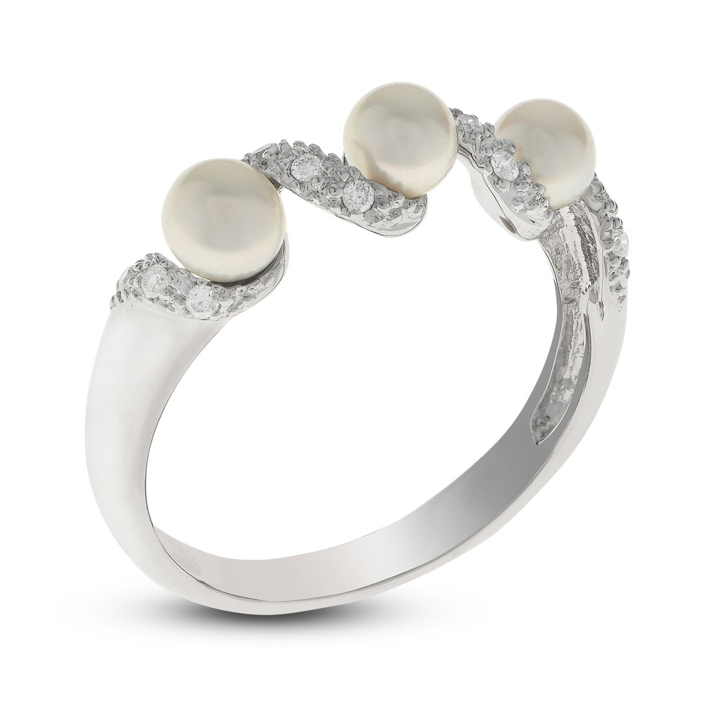 Cultured Akoya Pearl Engagement Ring 1/10 ct wt Diamonds 14K White Gold Z8SGeDg5
