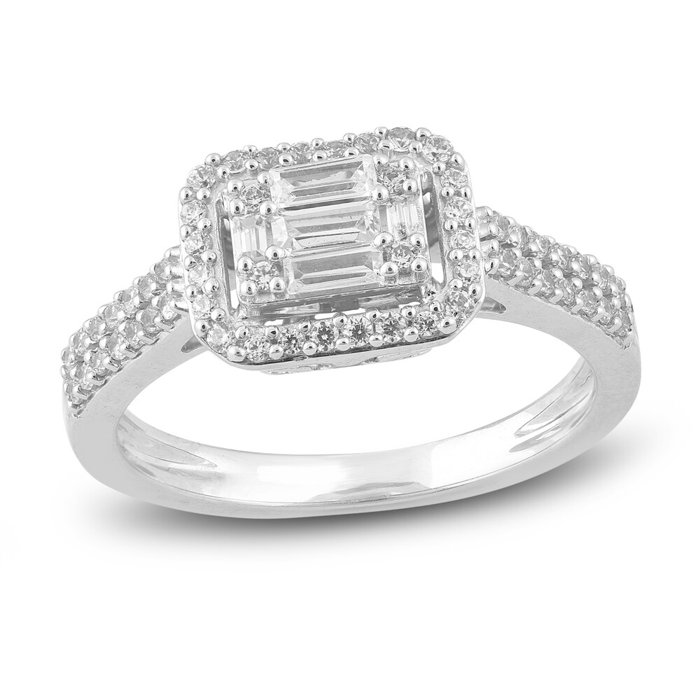 Diamond Engagement Ring 1/2 ct tw Round/Baguette 14K White Gold Z8liV4mn [Z8liV4mn]