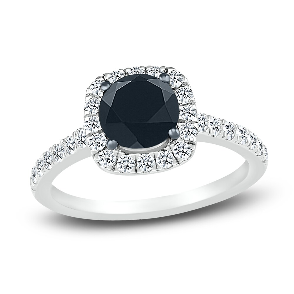 Black Diamond Engagement Ring 1-1/2 ct tw Round 10K White Gold ZHFf78Hs