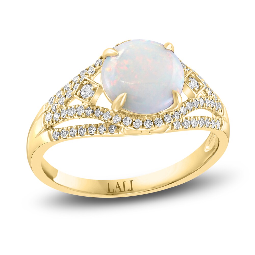 LALI Jewels Natural Opal Engagement Ring 1/4 ct Diamonds 14K Yellow Gold ZIH38vlc